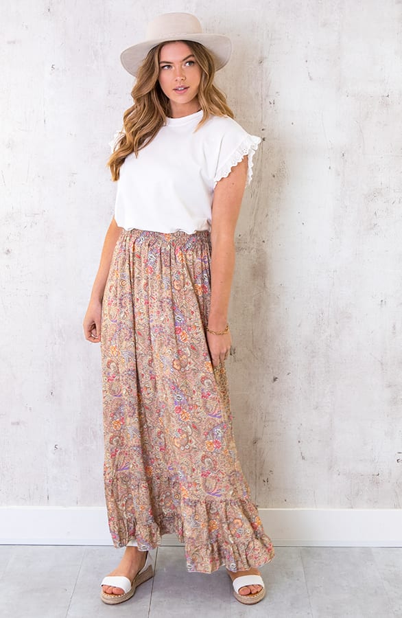 Paisley Maxi Rok Camel – shoparchief, foto 3