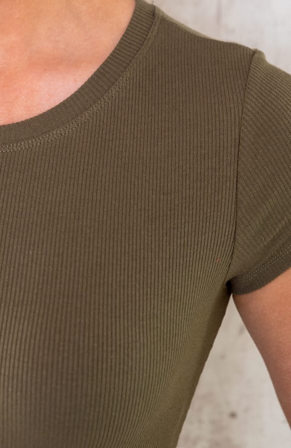 Ribstof Jurk Met Korte Mouwen Army – shoparchief, foto 5