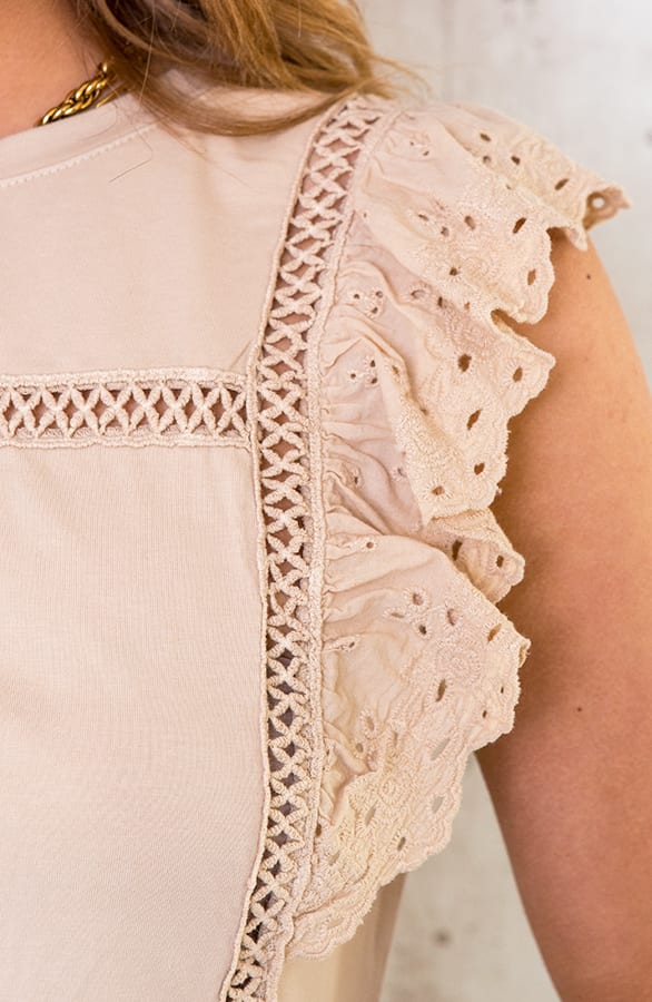 Ruches Top Embroidery Beige – shoparchief, foto 4