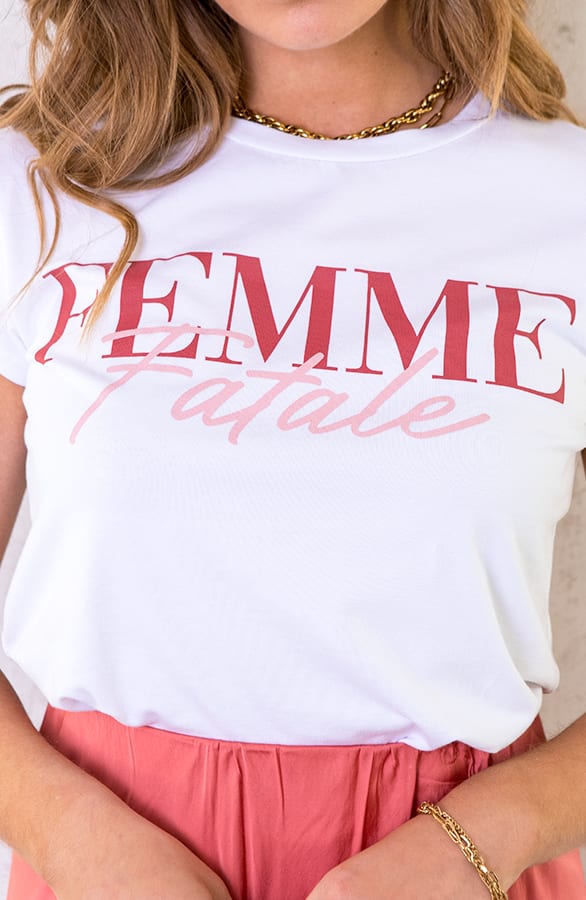 T-shirt Femme Fatale Wit Roze – shoparchief, foto 3