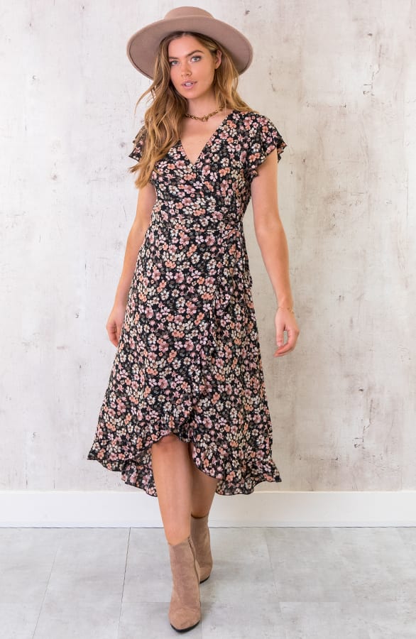 Bloemen Jurk Midi Zwart – shoparchief, foto 2