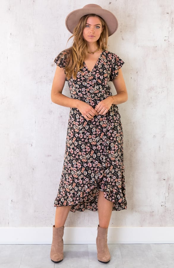 Bloemen Jurk Midi Zwart – shoparchief, foto 1