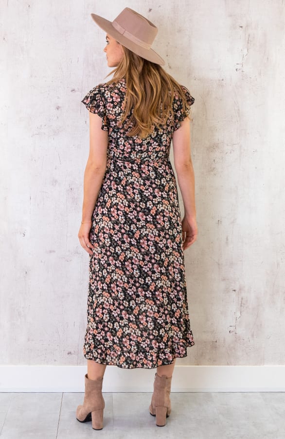 Bloemen Jurk Midi Zwart – shoparchief, foto 4