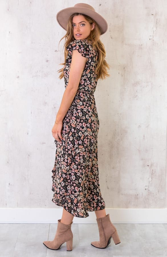 Bloemen Jurk Midi Zwart – shoparchief, foto 3