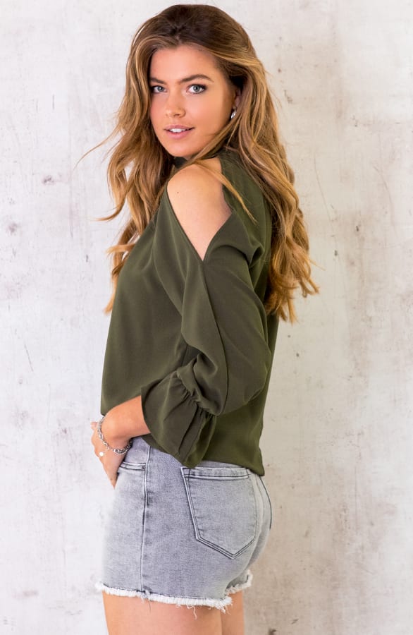 Cold Shoulder Blouse Army – shoparchief, foto 6