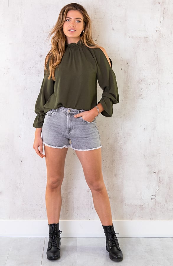 Cold Shoulder Blouse Army – shoparchief, foto 9