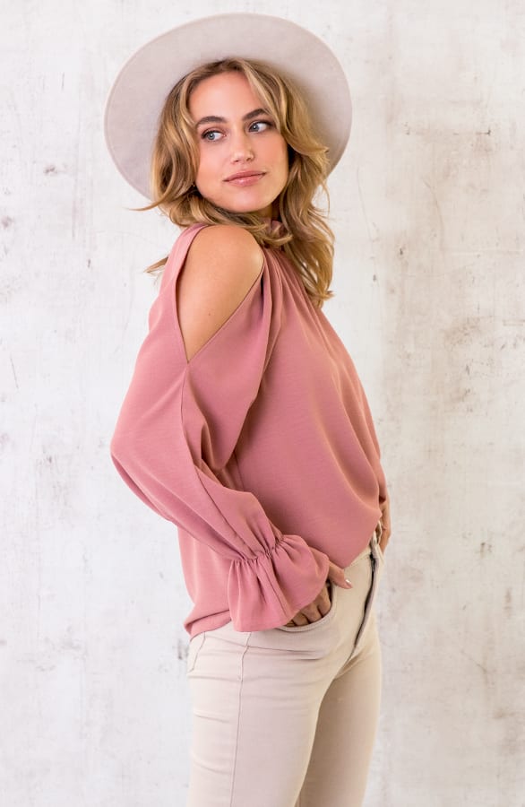 Cold Shoulder Blouse Dust Roze – shoparchief, foto 2