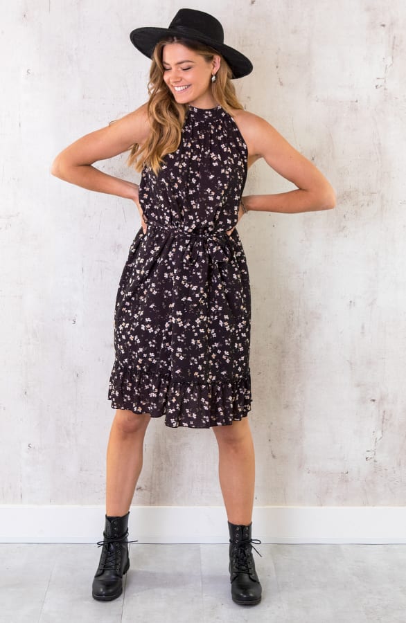 Halter Jurk Met Bloemenprint Zwart – shoparchief, foto 2