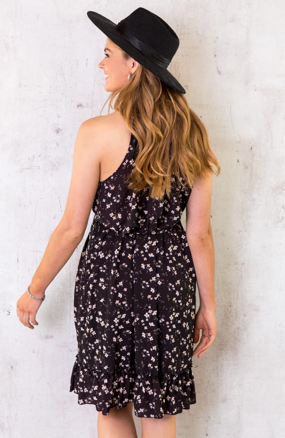 Halter Jurk Met Bloemenprint Zwart – shoparchief, foto 4