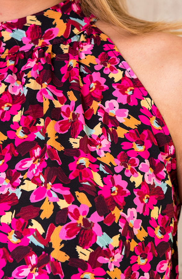 Halter Top Bloemen Fuchsia Zwart – shoparchief, foto 4