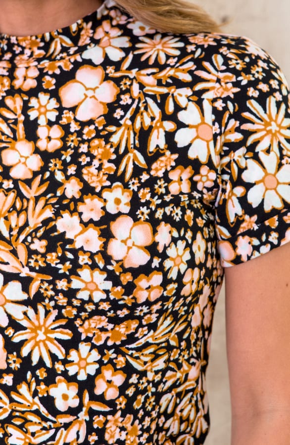 Jersey Top Bloemen Zwart Oranje – shoparchief, foto 2