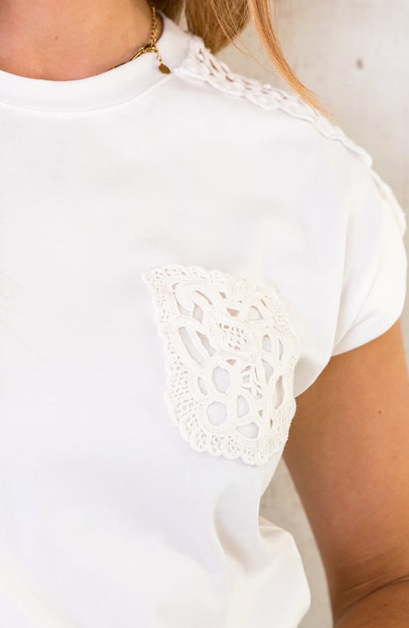 Katoenen Pocket Top Gehaakt Ecru – shoparchief, foto 3