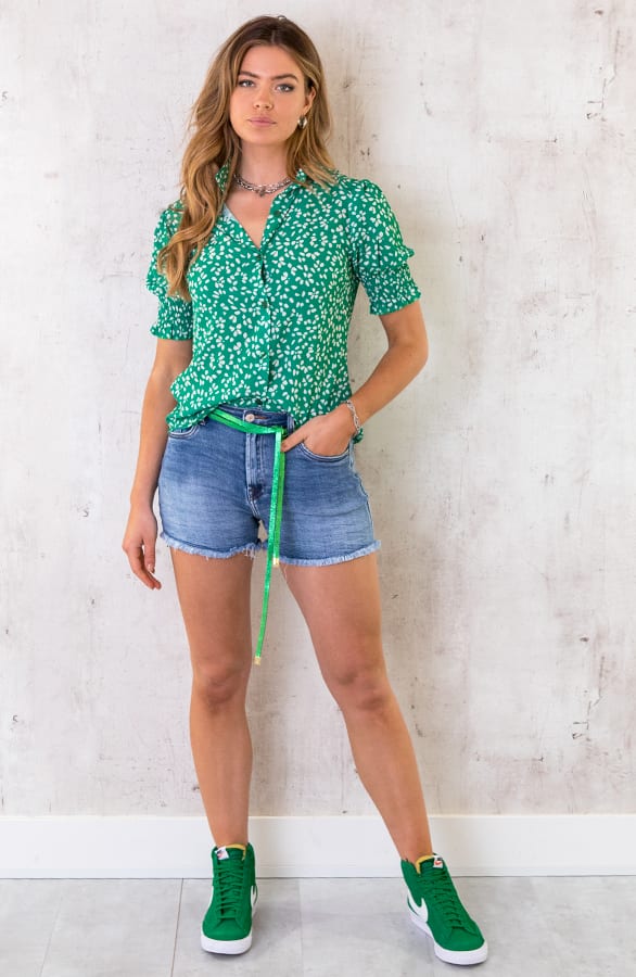 Korte Mouwen Print Blouse Groen – shoparchief, foto 6
