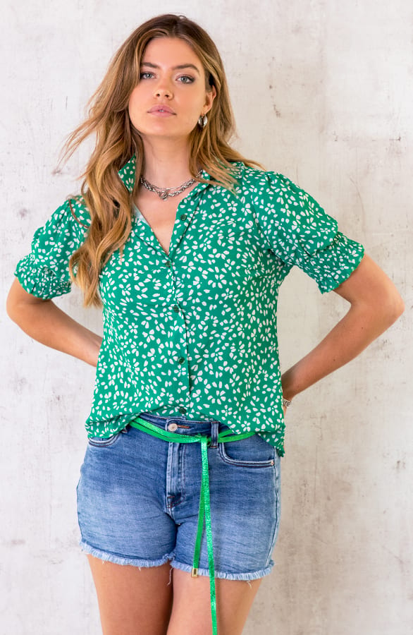 Korte Mouwen Print Blouse Groen – shoparchief, foto 2