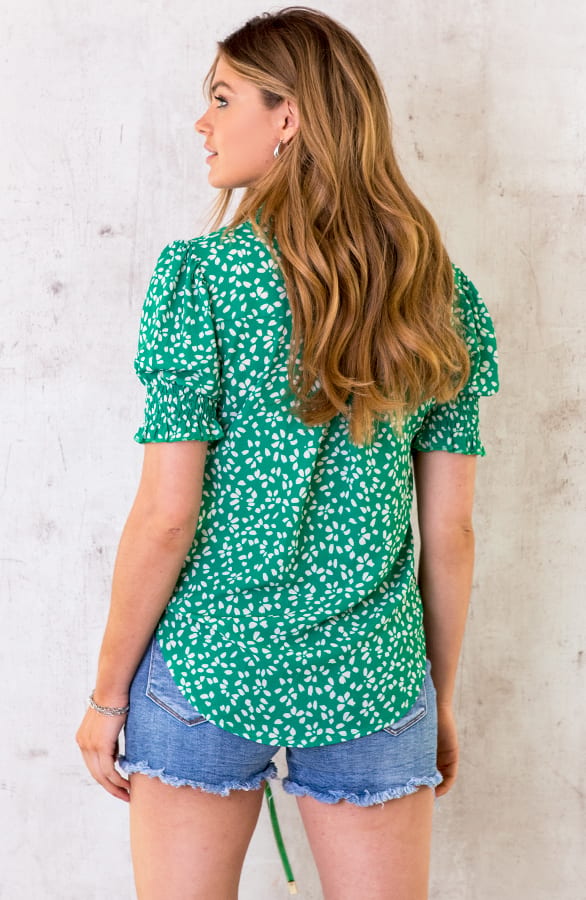 Korte Mouwen Print Blouse Groen – shoparchief, foto 4
