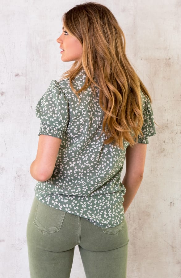 Korte Mouwen Print Blouse Light Army – shoparchief, foto 3