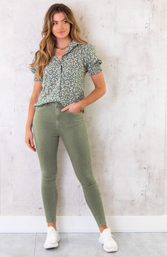 Korte Mouwen Print Blouse Light Army – shoparchief, foto 5