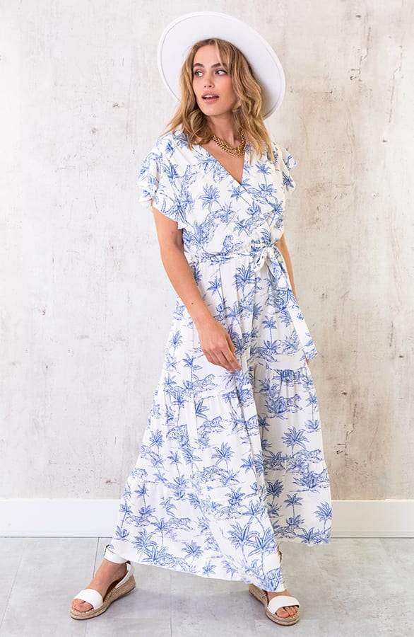 Maxi Jungle Print Jurk Blauw – shoparchief, foto 3