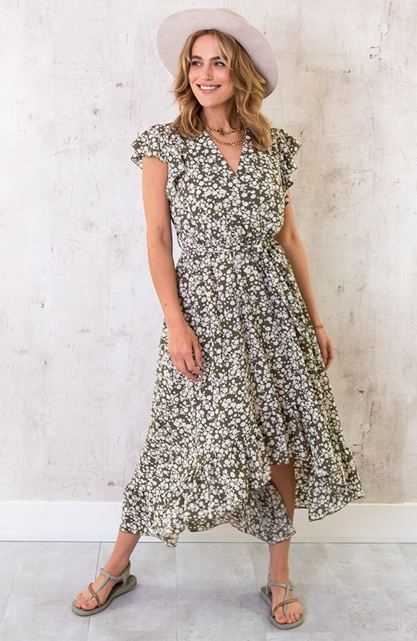 Midi Bloemen Jurk Army – shoparchief, foto 1