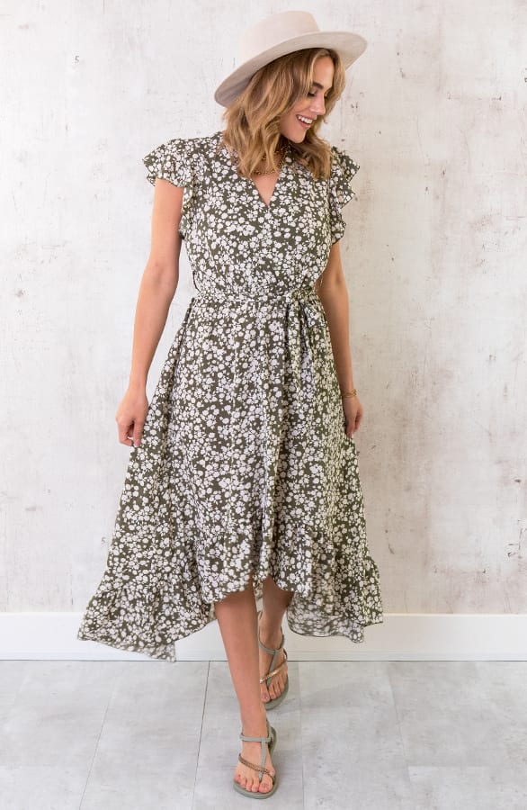 Midi Bloemen Jurk Army – shoparchief, foto 2