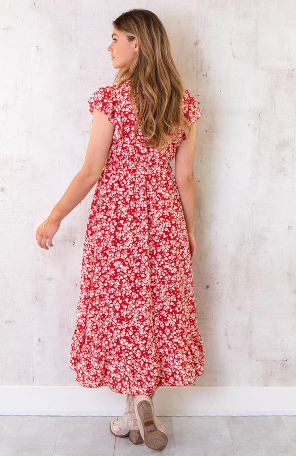 Midi Bloemen Jurk Rood – shoparchief, foto 4