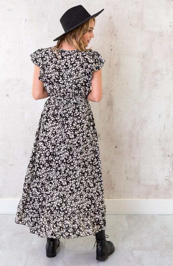 Midi Bloemen Jurk Zwart – shoparchief, foto 6