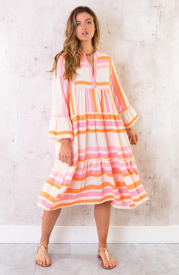Midi Katoenen Kelim Tuniek Fuchsia Oranje – shoparchief, foto 1