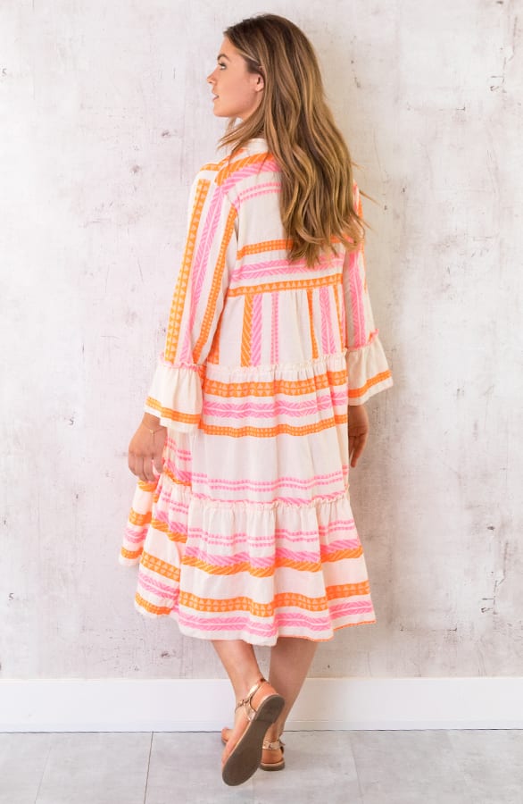 Midi Katoenen Kelim Tuniek Fuchsia Oranje – shoparchief, foto 4
