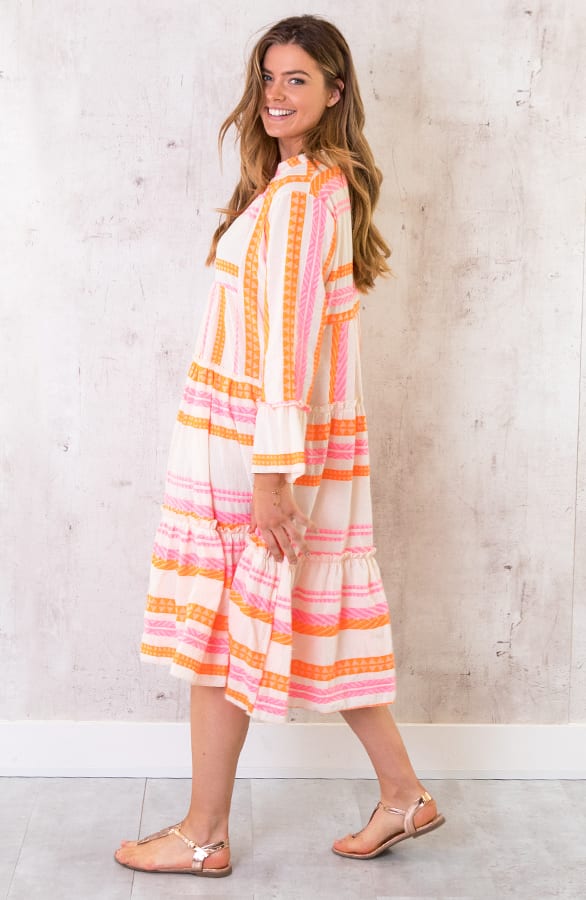 Midi Katoenen Kelim Tuniek Fuchsia Oranje – shoparchief, foto 3