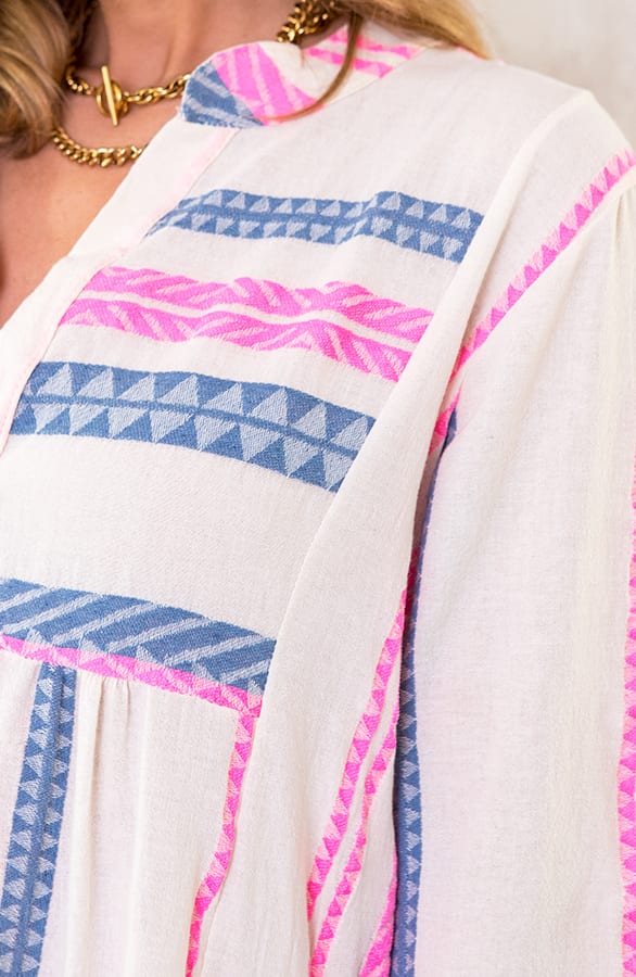 Midi Katoenen Kelim Tuniek Roze Blauw – shoparchief, foto 4