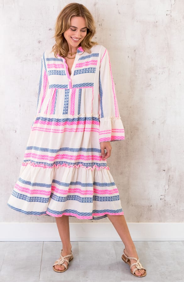Midi Katoenen Kelim Tuniek Roze Blauw – shoparchief, foto 2