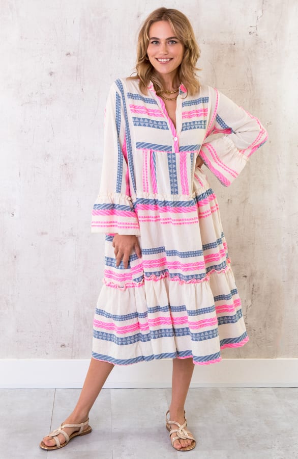 Midi Katoenen Kelim Tuniek Roze Blauw – shoparchief, foto 1