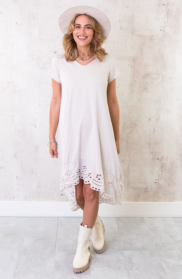 Oversized Katoenen Embroidery Jurk Beige – shoparchief, foto 1
