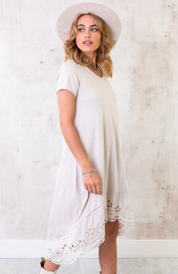 Oversized Katoenen Embroidery Jurk Beige – shoparchief, foto 2