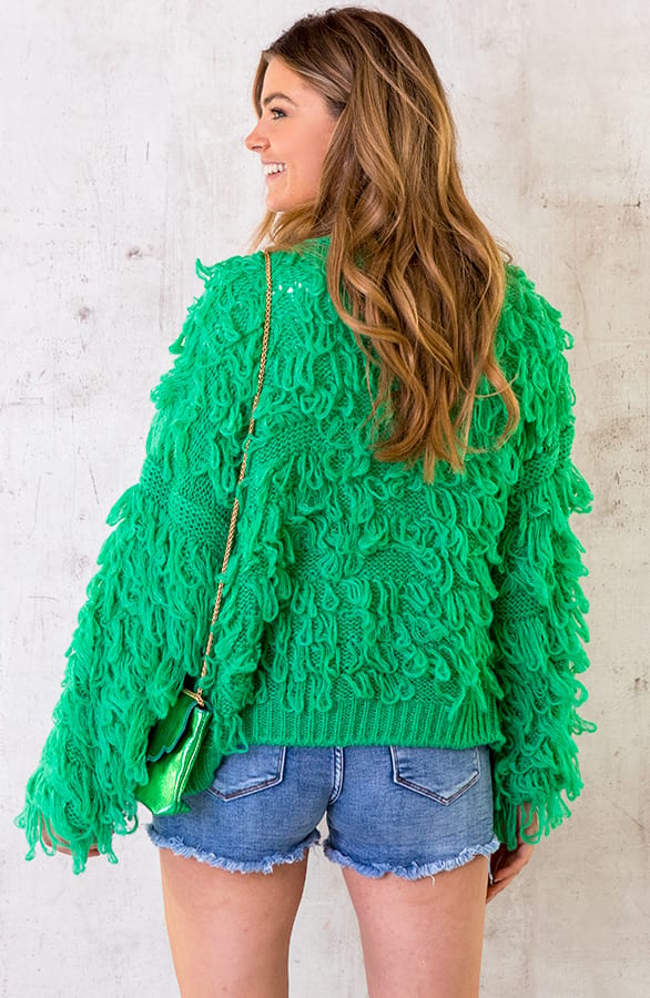Oversized Knitted Fringe Vest Bright Green – shoparchief, foto 6