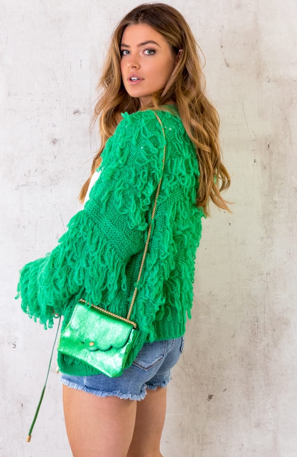 Oversized Knitted Fringe Vest Bright Green – shoparchief, foto 5