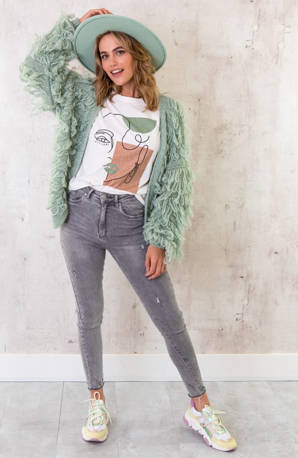 Oversized Knitted Fringe Vest Dust Mint – shoparchief, foto 2