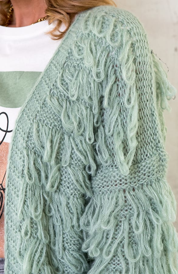 Oversized Knitted Fringe Vest Dust Mint – shoparchief, foto 5