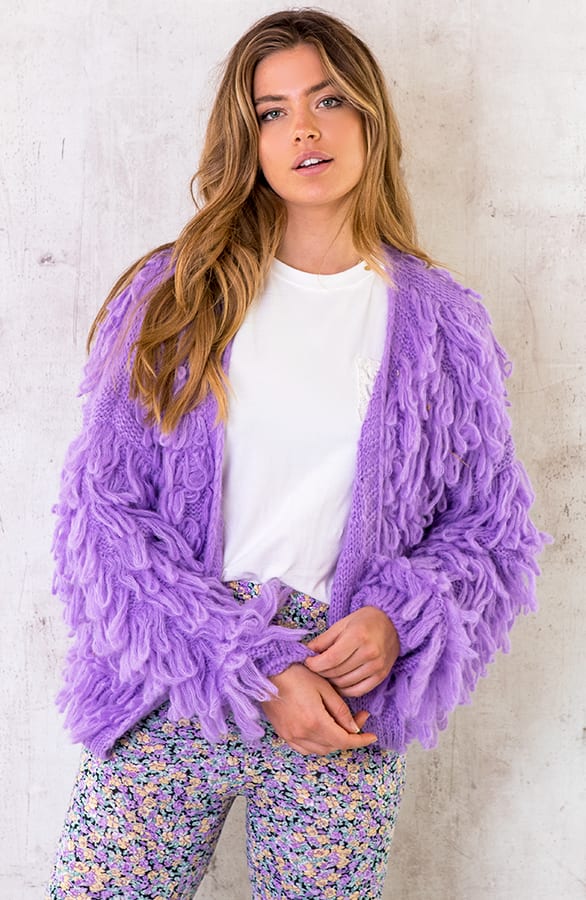 Oversized Knitted Fringe Vest Purple – shoparchief, foto 4