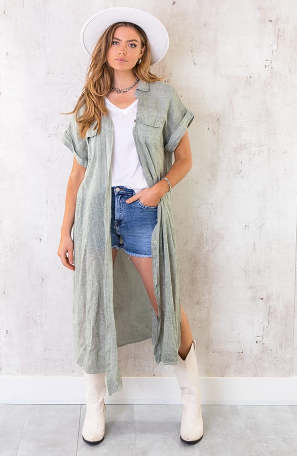 Oversized Linnen Kimono Army – shoparchief, foto 1