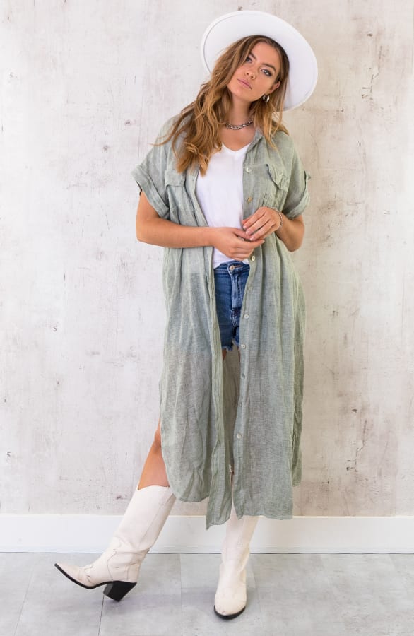 Oversized Linnen Kimono Army – shoparchief, foto 5