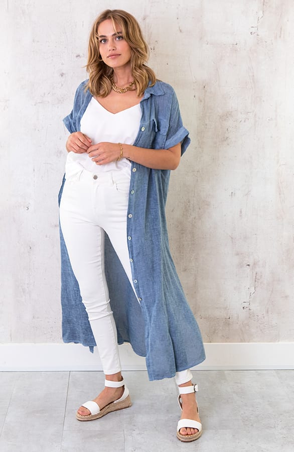 Oversized Linnen Kimono Denim Blue – shoparchief, foto 2