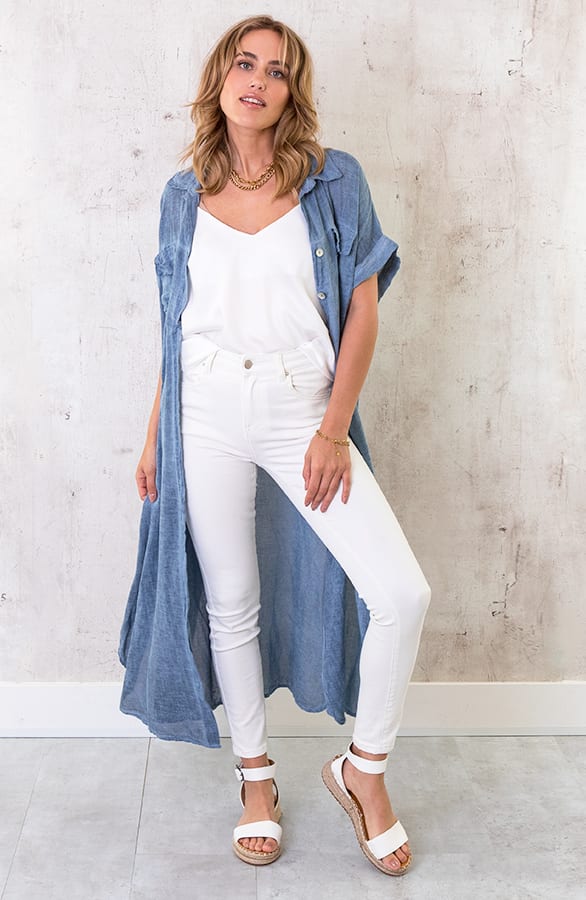 Oversized Linnen Kimono Denim Blue – shoparchief, foto 1