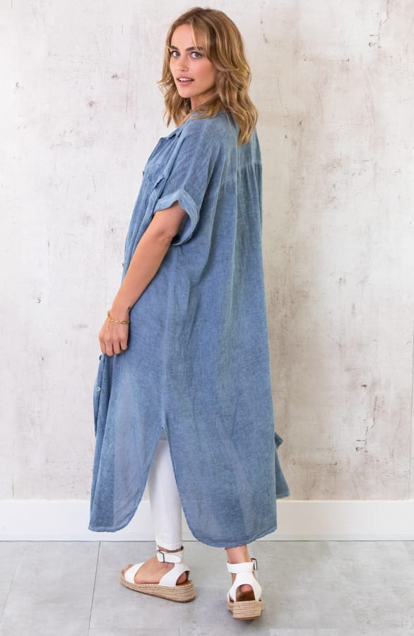 Oversized Linnen Kimono Denim Blue – shoparchief, foto 3