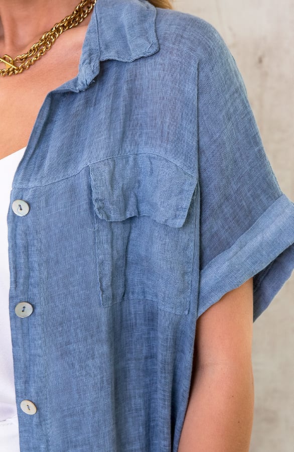 Oversized Linnen Kimono Denim Blue – shoparchief, foto 4