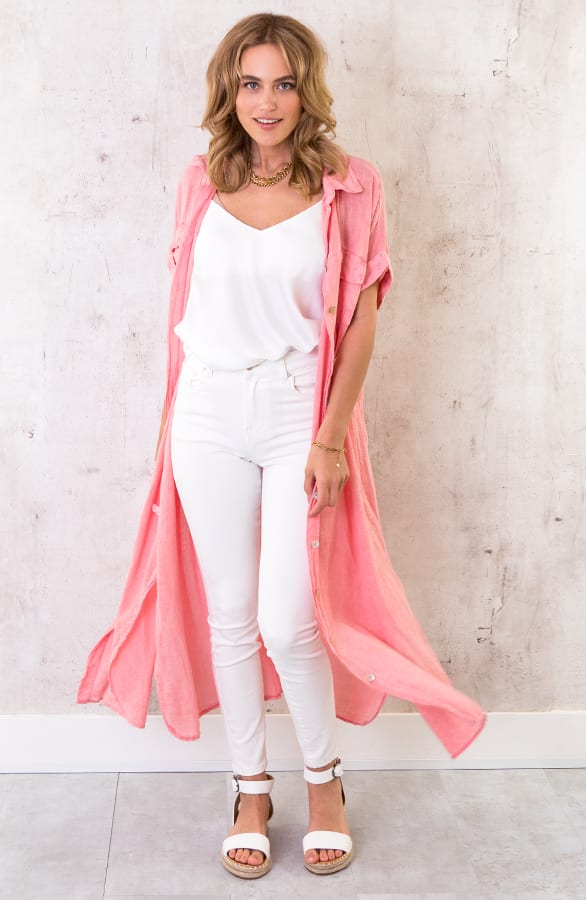 Oversized Linnen Kimono Roze – shoparchief, foto 5