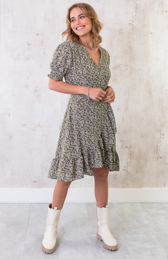 Overslag Ruches Leaves Jurk Army – shoparchief, foto 1