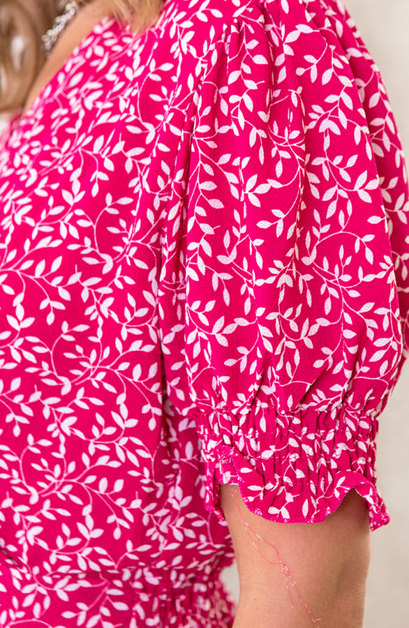 Overslag Ruches Leaves Jurk Fuchsia – shoparchief, foto 4
