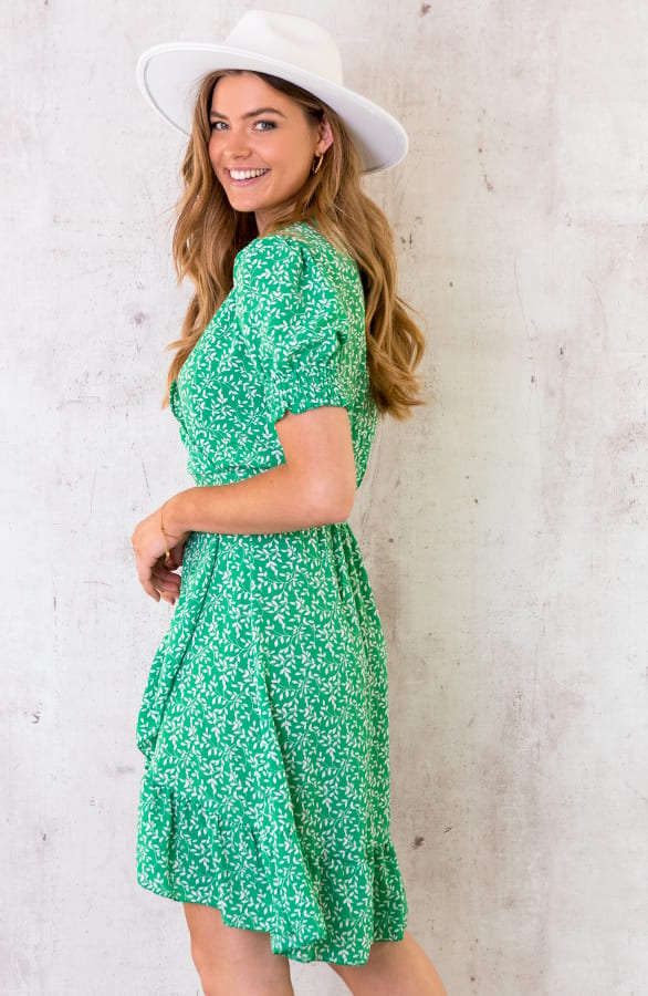 Overslag Ruches Leaves Jurk Groen – shoparchief, foto 4