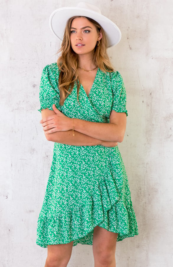 Overslag Ruches Leaves Jurk Groen – shoparchief, foto 3